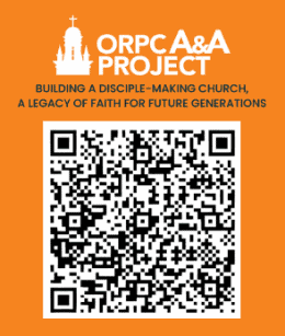 A qr code on an orange background
Description automatically generated
